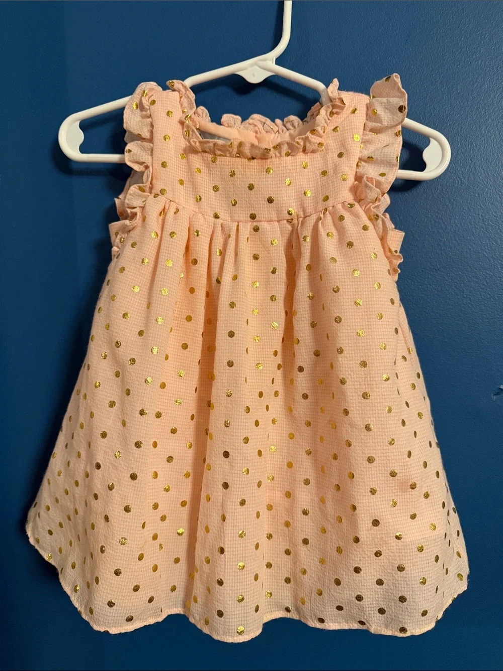 Pippa & Julie Light Pink Ruffle Shoulder Dress with Gold Dots